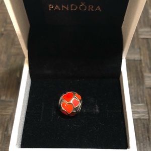 Pandora Silver charm with red and orange hearts